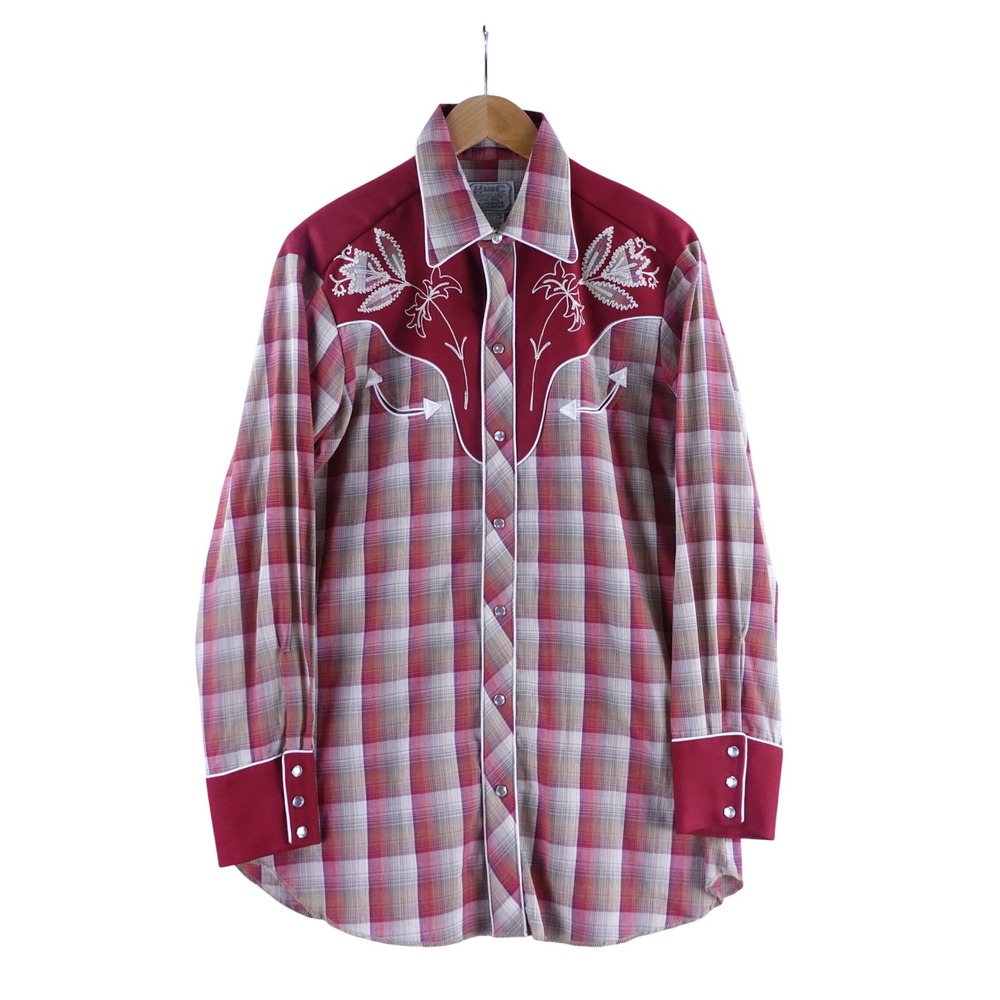 Vintage 50s H Bar C Mens Large California Ranchwear Red Plaid Western Peral Snap